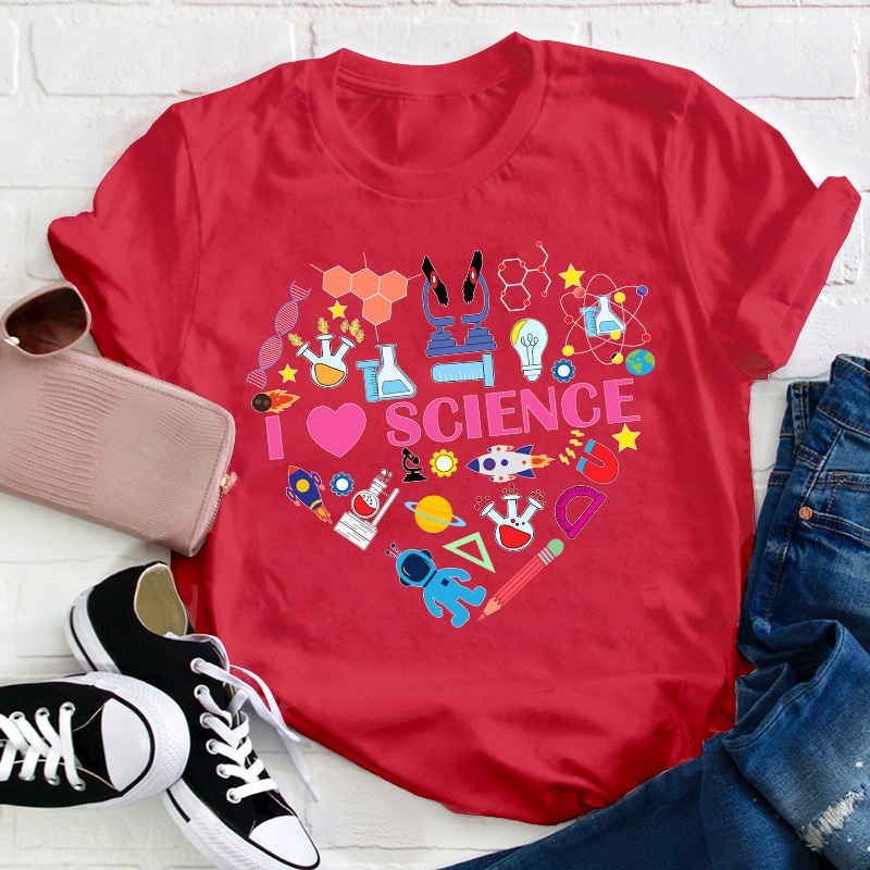 I Love Science Science Heart Teacher T-Shirt