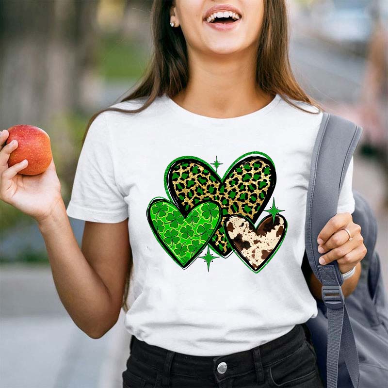 St.Patricks Leopard Heart Teacher T-Shirt