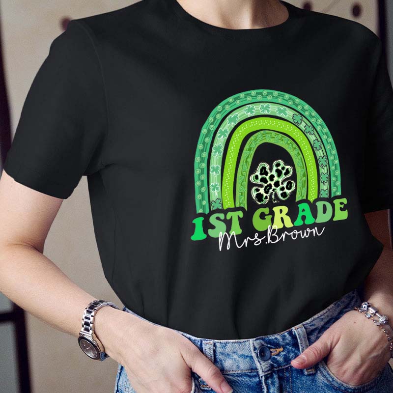 Personalized Name Shamrock Rainbow Teacher T-Shirt