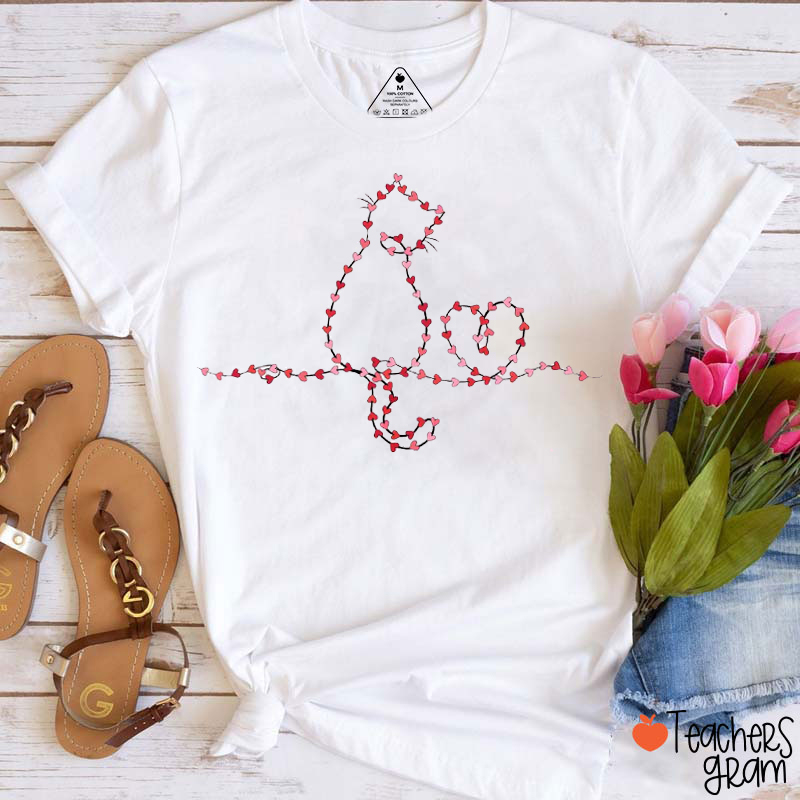 Heart String Lights Love Cat Teacher T-Shirt