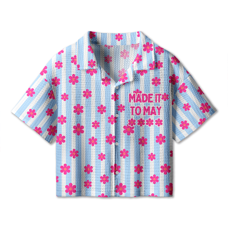 Made It To May Teacher Crochet Crop Camp Shirt