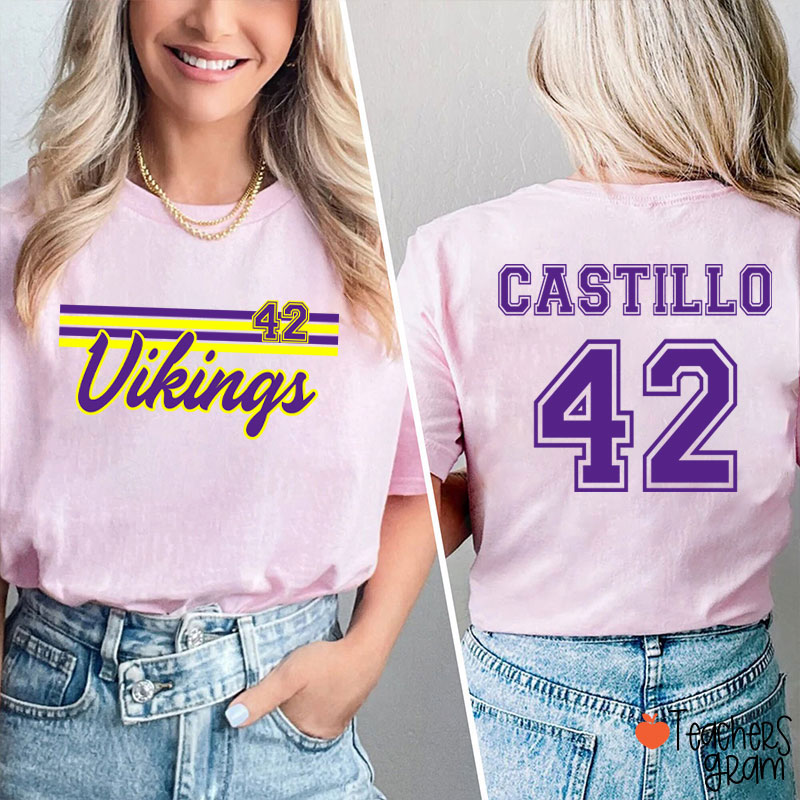 Personalized Mascot Contrast Color Line Design Teacher Two Sided T-Shirt