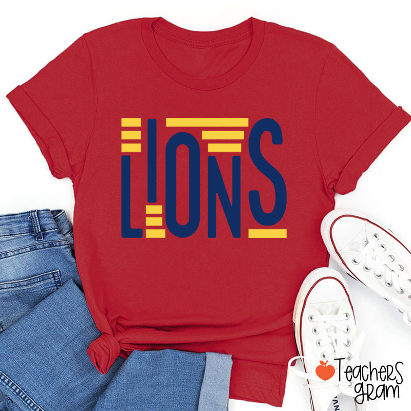 Personalized Mascot Staggered Lines School Spirit Teacher T-Shirt