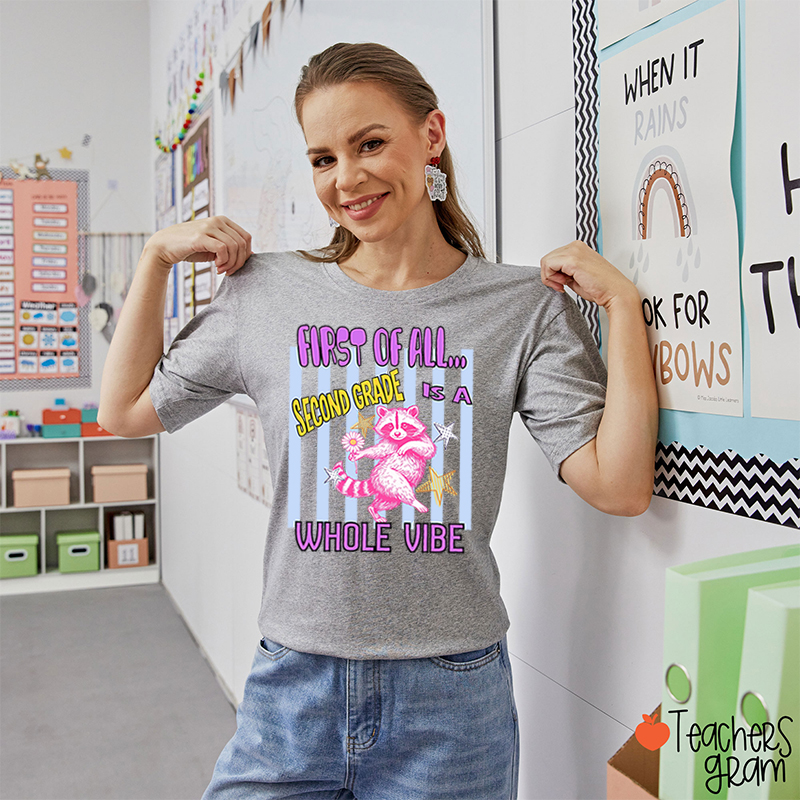 Personalized Grade Pink Raccoon Whole Vibe Teacher T-Shirt