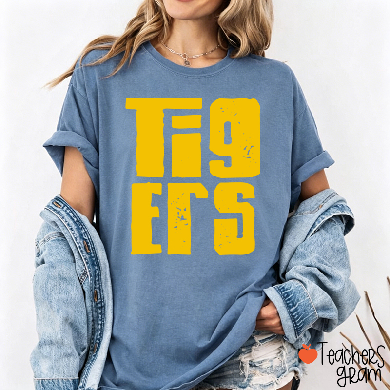 Personalized Distressed Bold Mascot Text Teacher T‑Shirt