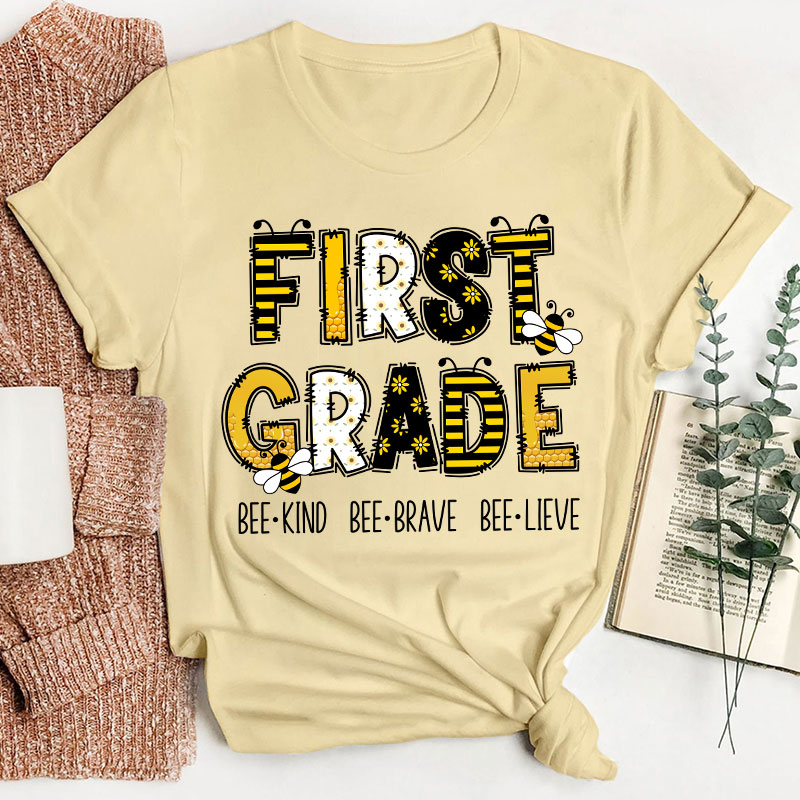 Personalized Grade Funny Bee Font Design Teacher T-Shirt