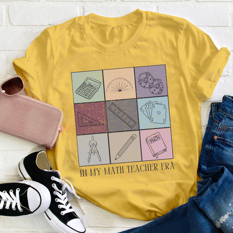 In My Math Teacher Era Mathematical Tools Icons Teacher T-Shirt