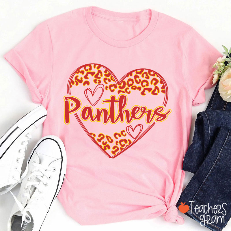 Personalized School Mascot Heart Leopard Teacher T-Shirt