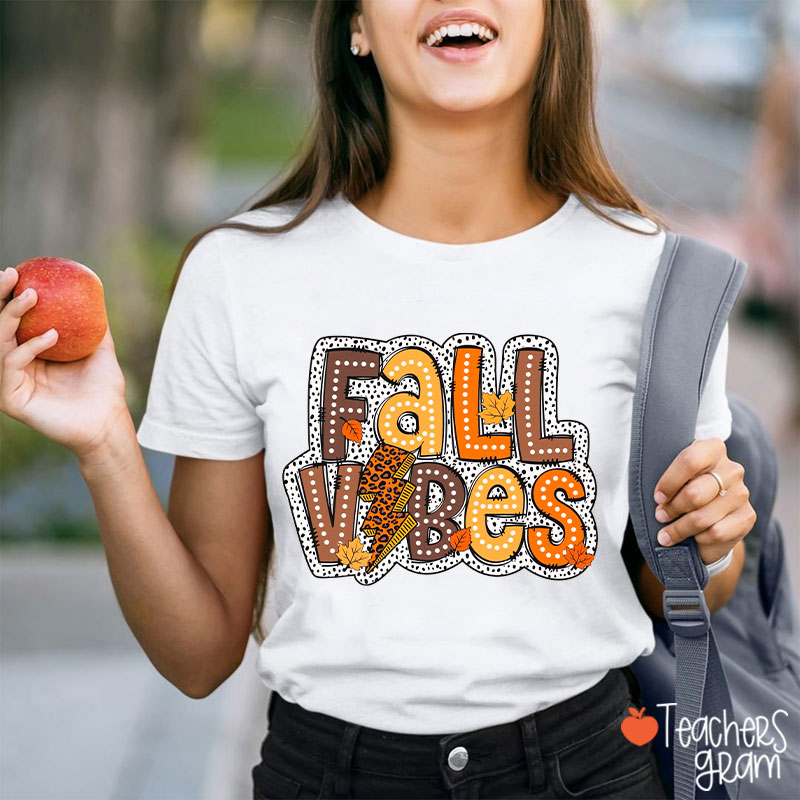 Fall Vibes Leopard Lightning Teacher T-Shirt