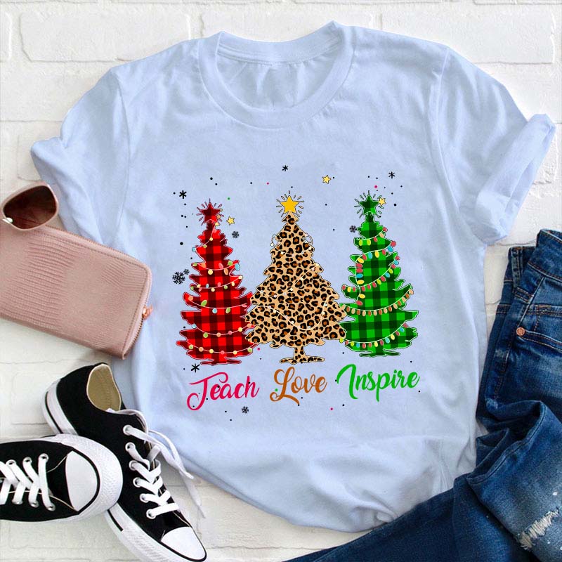 Teach Love Inspire Christmas Tree Teacher T-Shirt
