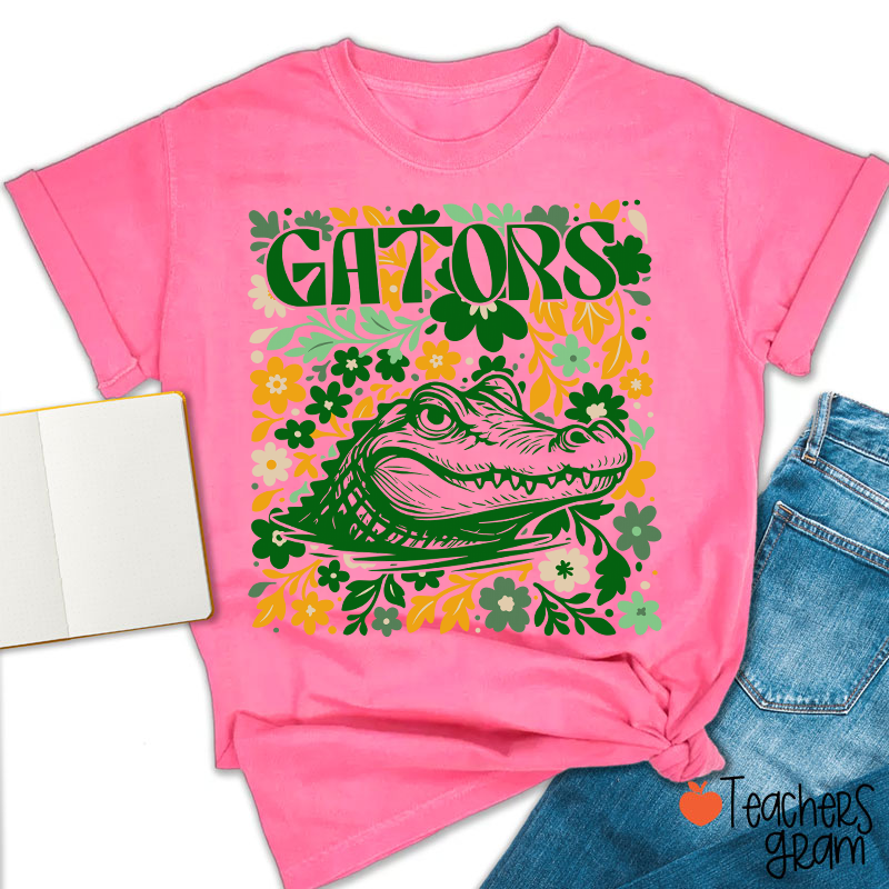 Personalized Mascot Flowers School Spirit Teacher T-Shirt