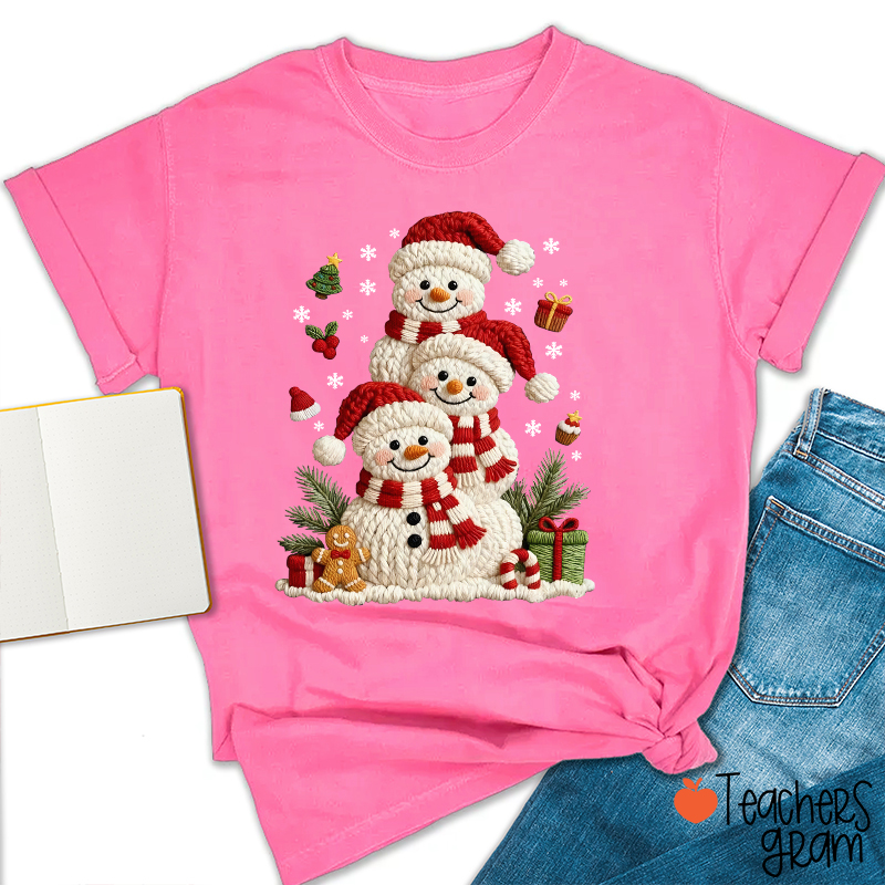 Faux Yarn Snowman Christmas Teacher T-Shirt