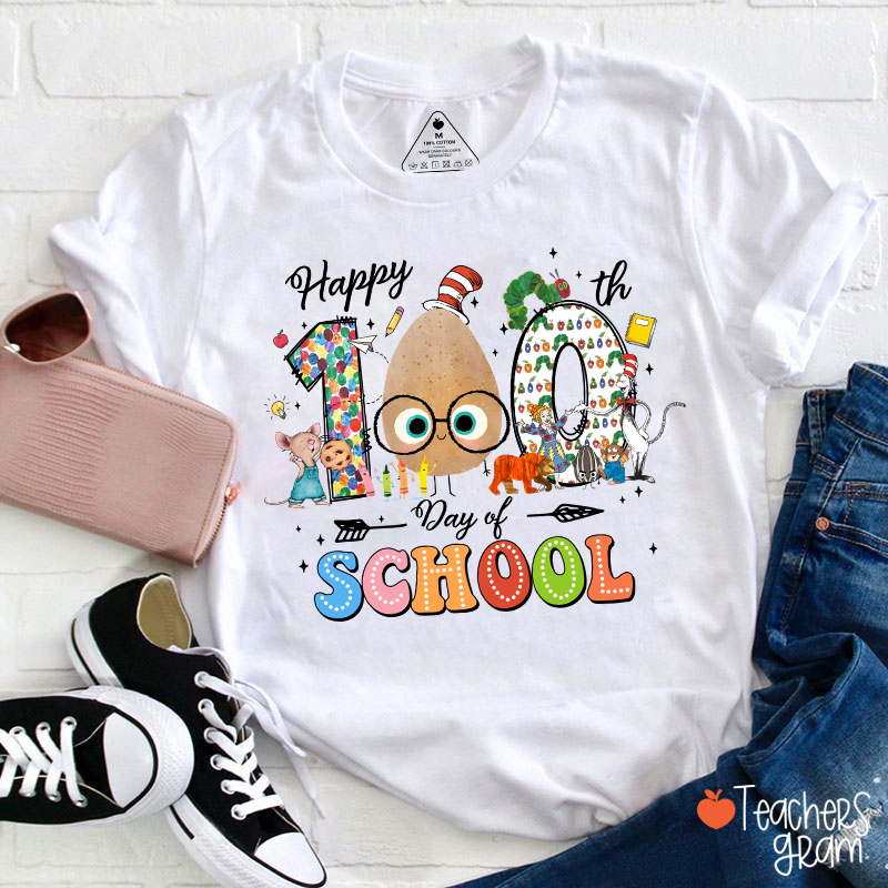 Children's Books Happy 100 Days Of School Teacher T-Shirt