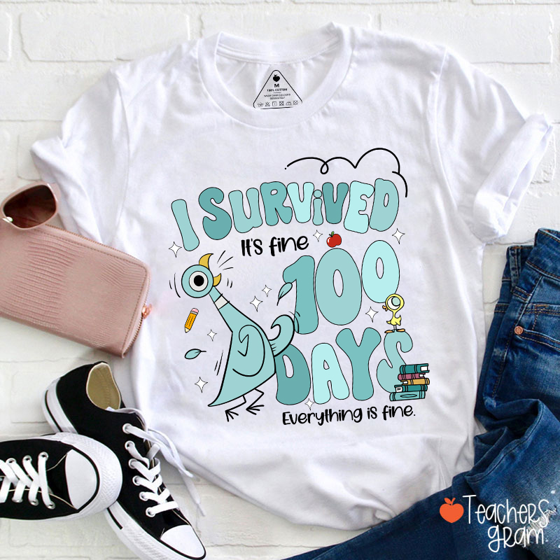 Pigeon I Survived 100 Days Teacher T-Shirt