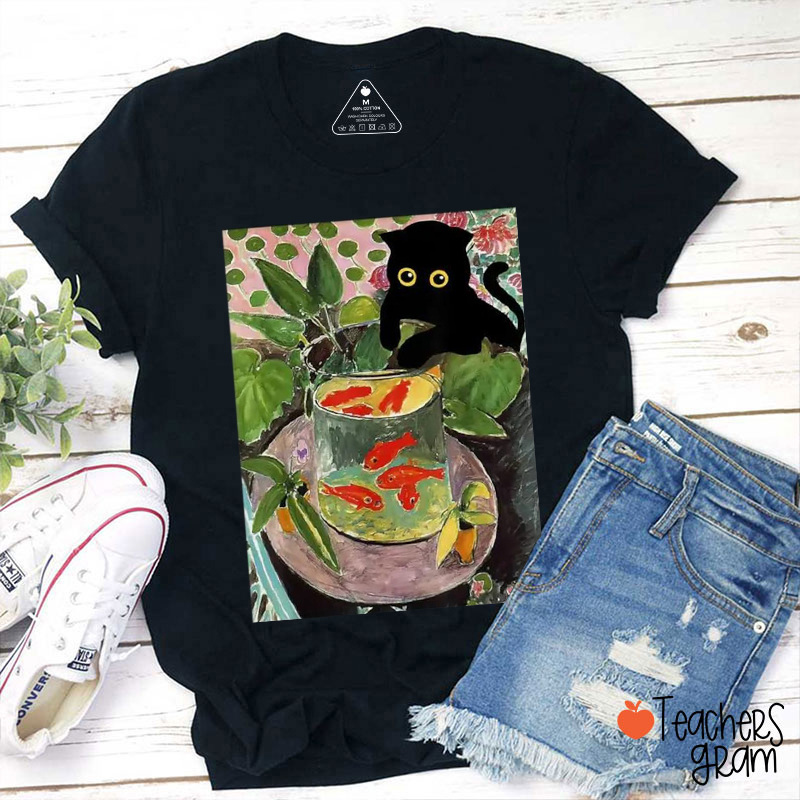 Goldfish And Cat Teacher T-Shirt