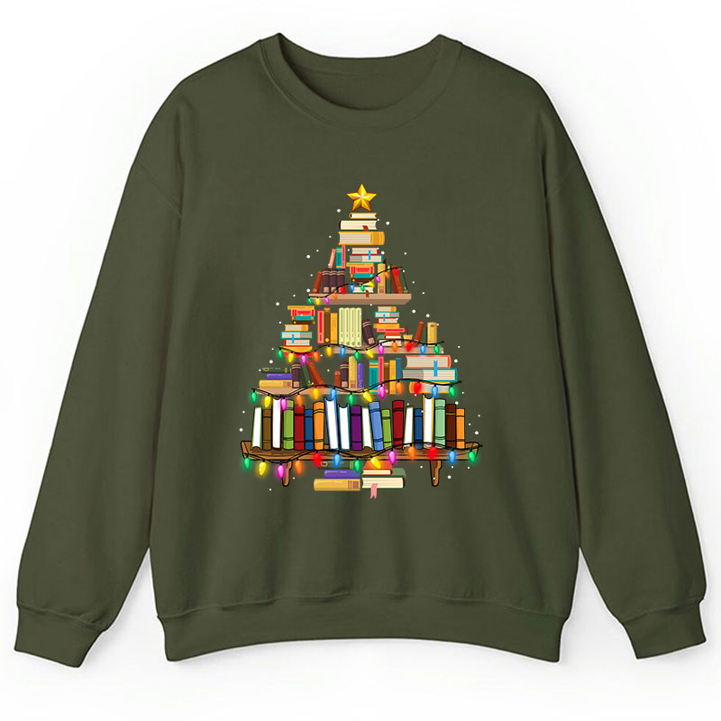 Book Christmas Tree Teacher Sweatshirt