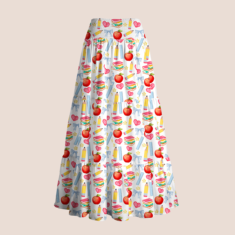Apple Pencil Books Bow Teacher Tiered Skirt