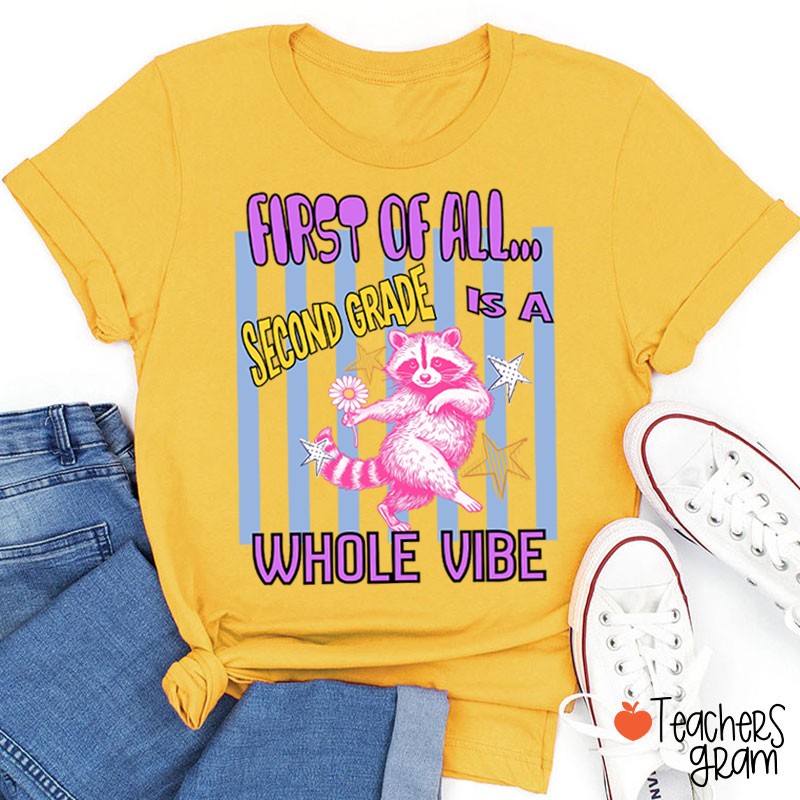 Personalized Grade Pink Raccoon Whole Vibe Teacher T-Shirt