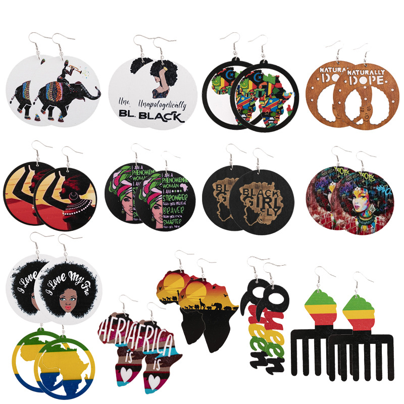 African Print Teacher Wooden Earrings