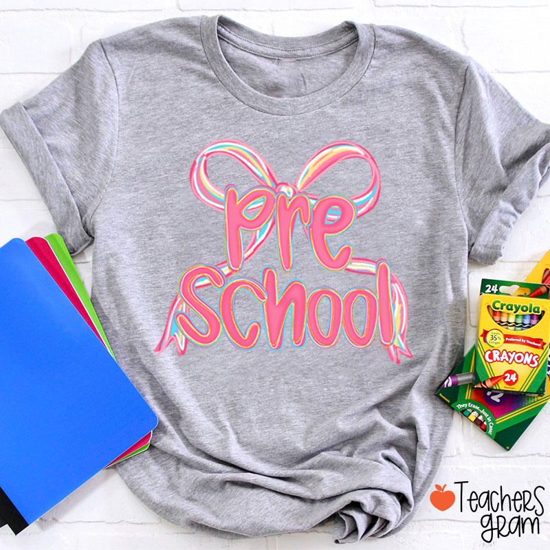 Personalized Grade Pink Bow Teacher T-Shirt