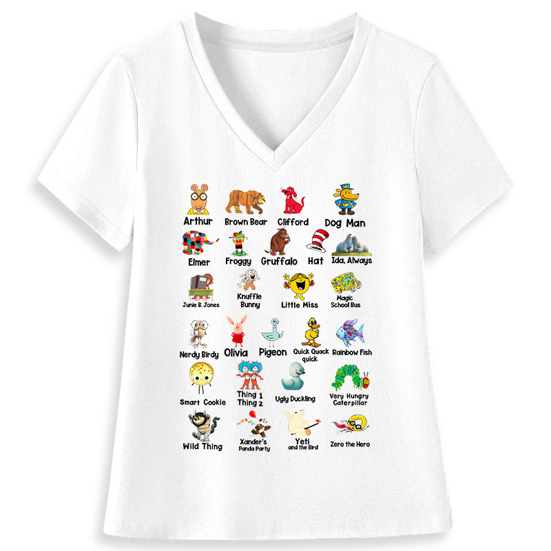 Children's Book Alphabet Teacher Female V-Neck T-Shirt