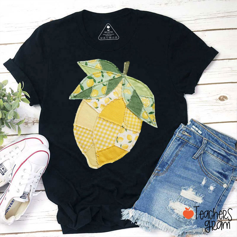 Faux Quilted Patchwork Lemon Teacher T-Shirt