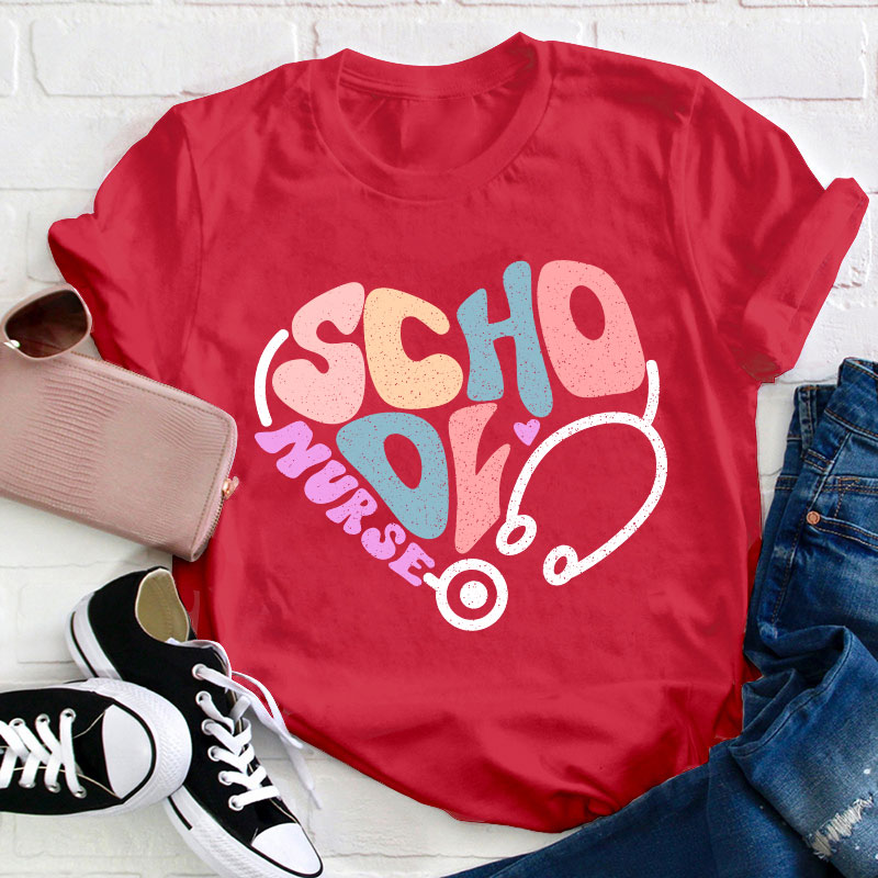 School Nurse Heart Stethoscope T-Shirt