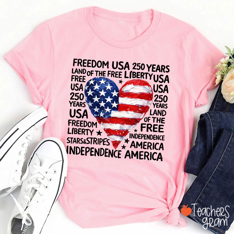 Heart Shaped American Flag Teacher T-Shirt
