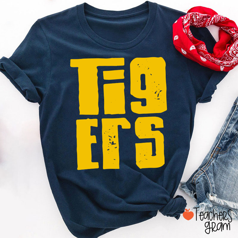 Personalized Distressed Bold Mascot Text Teacher T‑Shirt