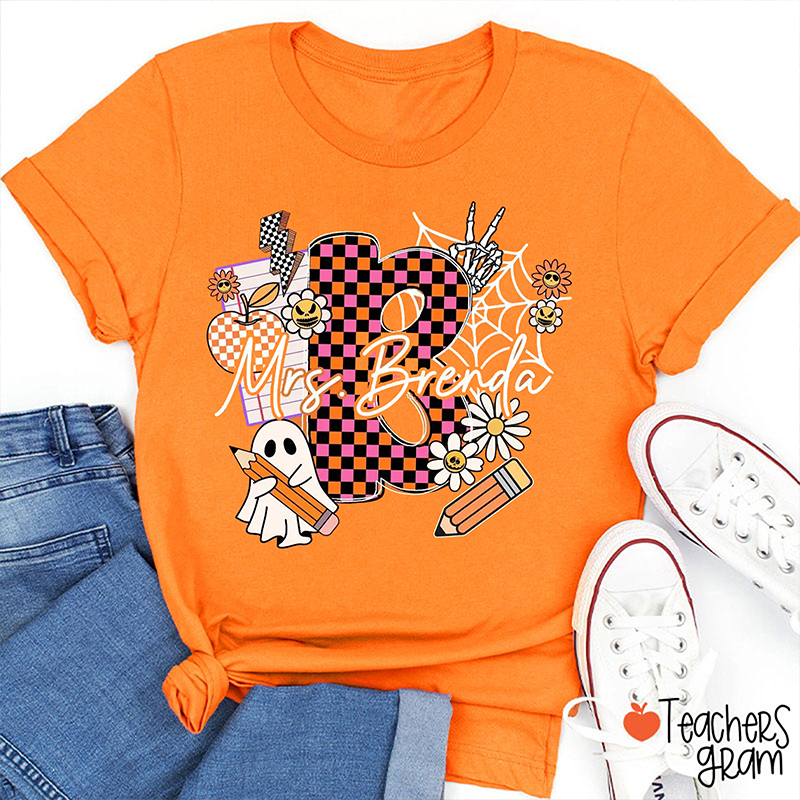 Personalized Name Halloween Big Letter Teacher T-Shirt