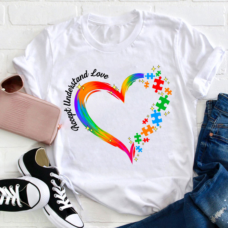 Rainbow Heart Accept Understand Love Teacher T-Shirt