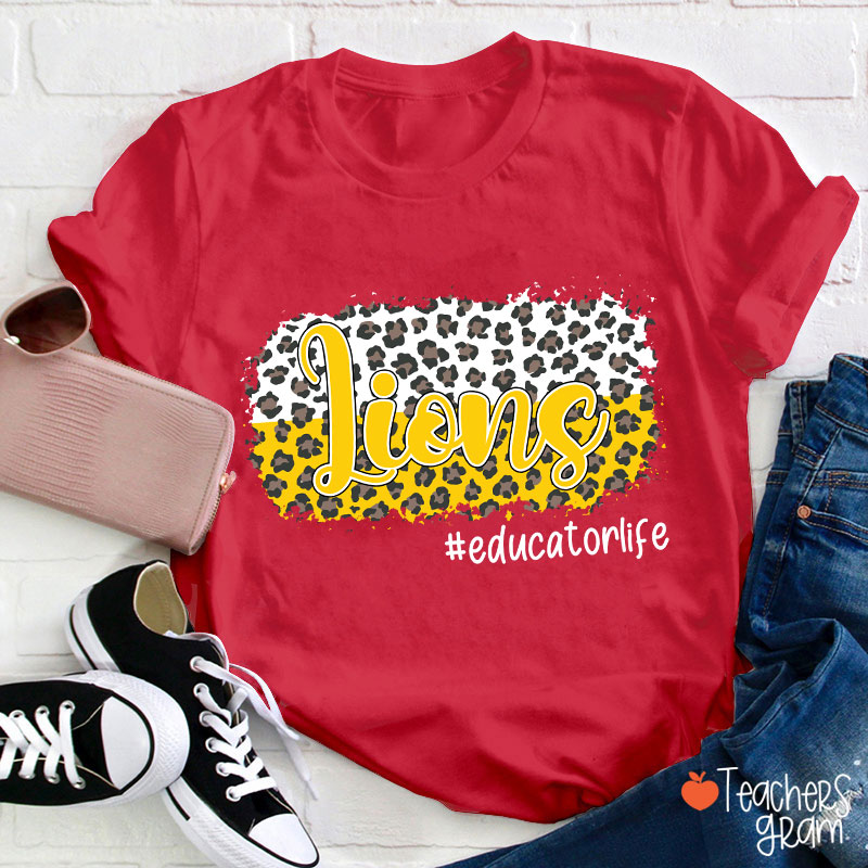 Personalized School Mascot And Hashtag Colorful Leopard Teacher T-Shirt