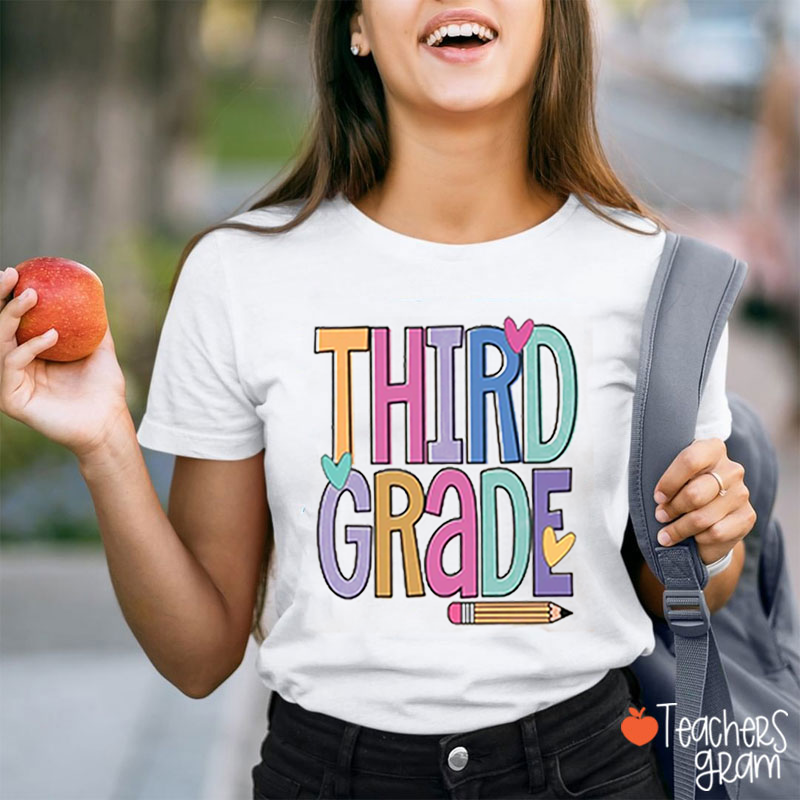 Personalized Grade Pencil Heart Teacher T-Shirt
