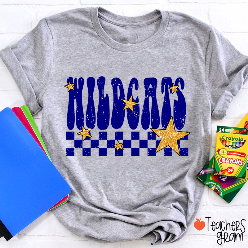 Personalized Mascot Checkered Star School Spirit Teacher T-Shirt