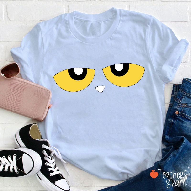 Cute Cartoon Blue Cat Eyes Teacher T-Shirt