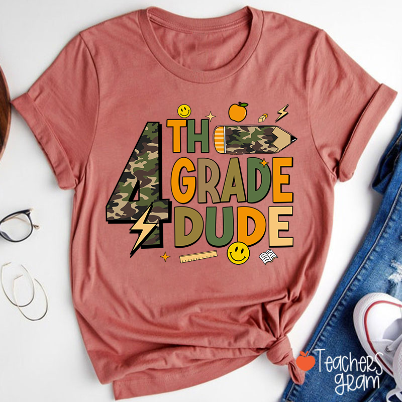 Personalized Grade Camo Pencil Teacher T-Shirt