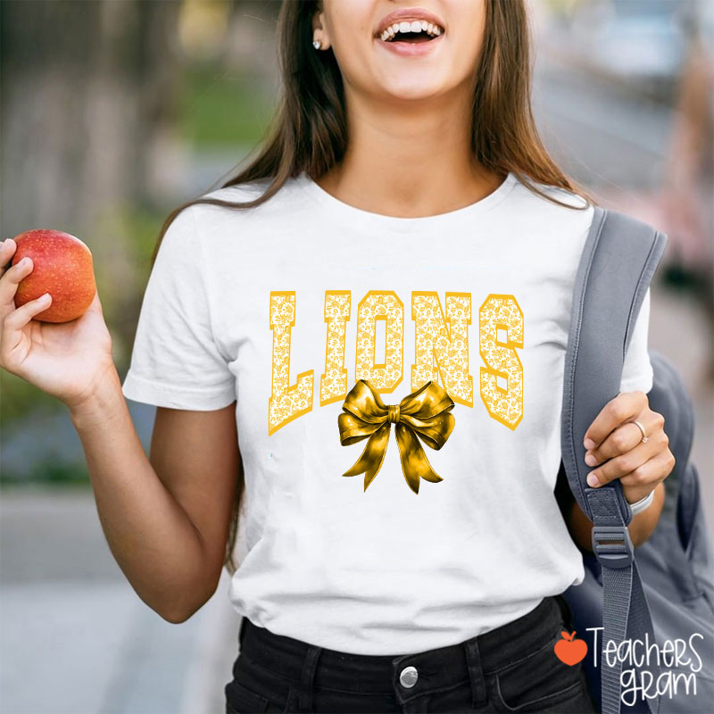 Personalized Mascot Toile Floral Coquette Bow Teacher T-Shirt