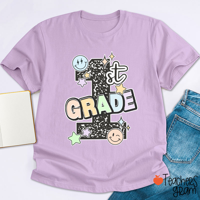 Personalized Grade Smiley Star Teacher T-Shirt