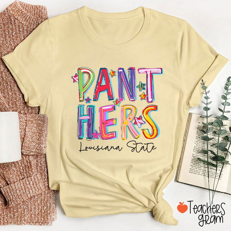 Personalized Mascot And School Name Star Watercolor Brushstrokes Teacher T-Shirt