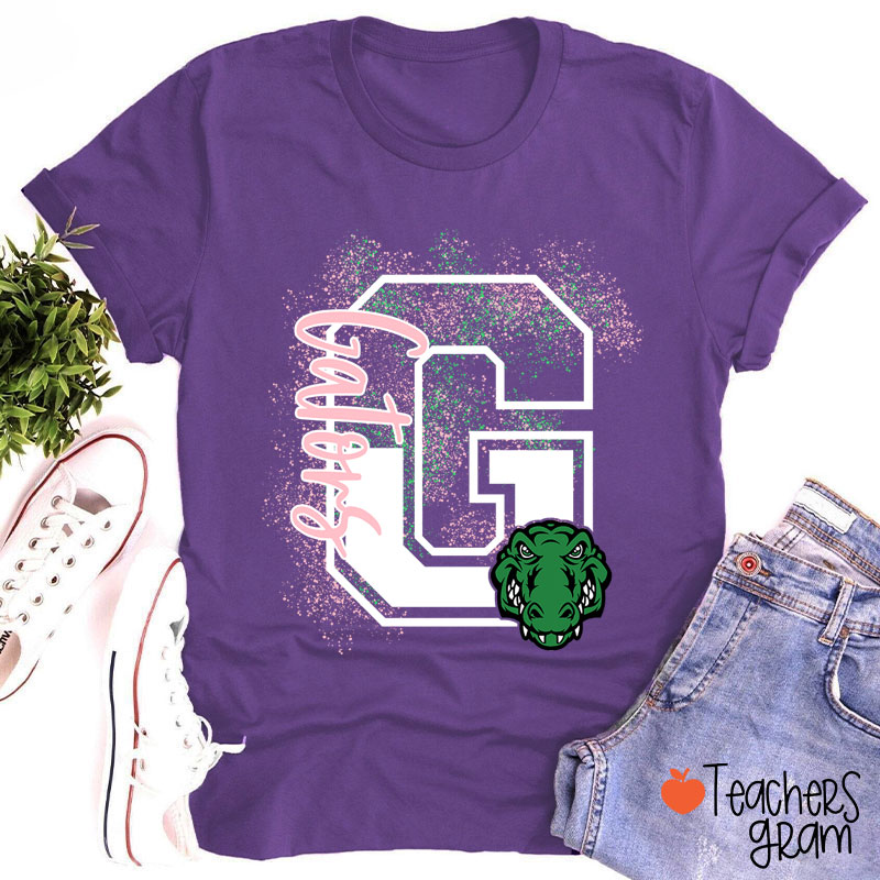 Personalized Mascot Splatter Letter Teacher T-Shirt