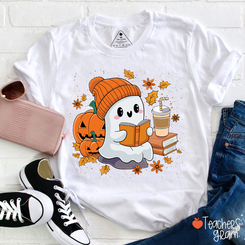 Reading Ghost Pumpkin Halloween Teacher T-Shirt