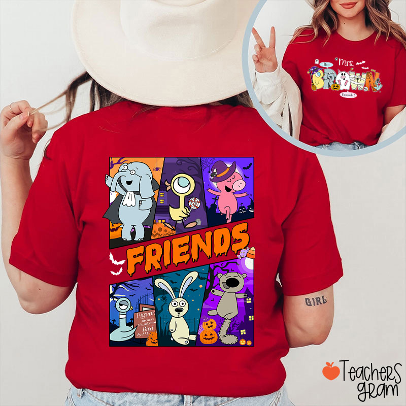 Personalized Name Boo Booooks Friends Teacher Two Sided T-Shirt