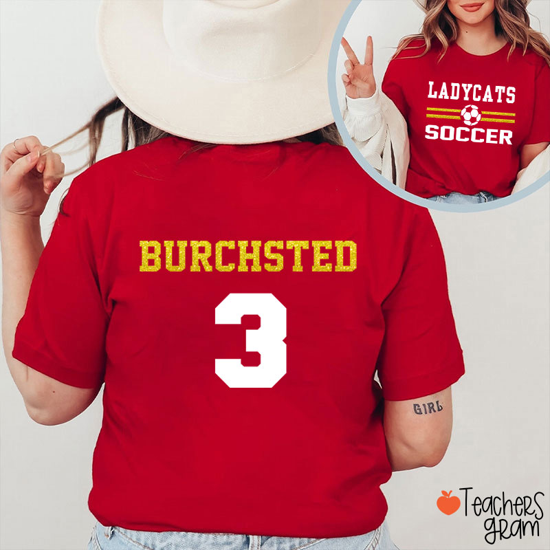 Personalized Mascot And Sport Imitation Glitter Teacher Two Sided T-Shirt