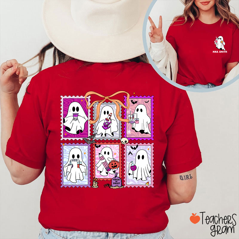 Personalized Name Spooky Science Halloween Teacher Two Sided T-Shirt