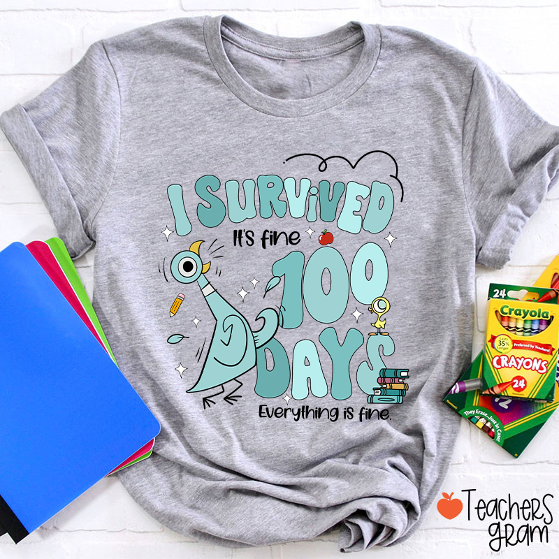 Pigeon I Survived 100 Days Teacher T-Shirt