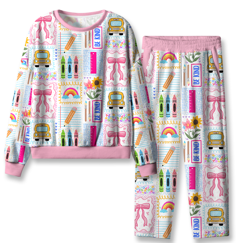 School Bus Coquette Bow Teacher Flannel Pajama Set