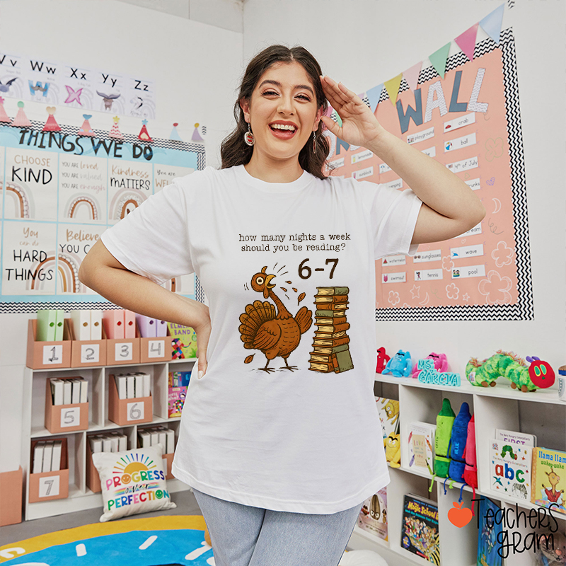 Thanksgiving Reading Humor Six Seven Teacher T-Shirt
