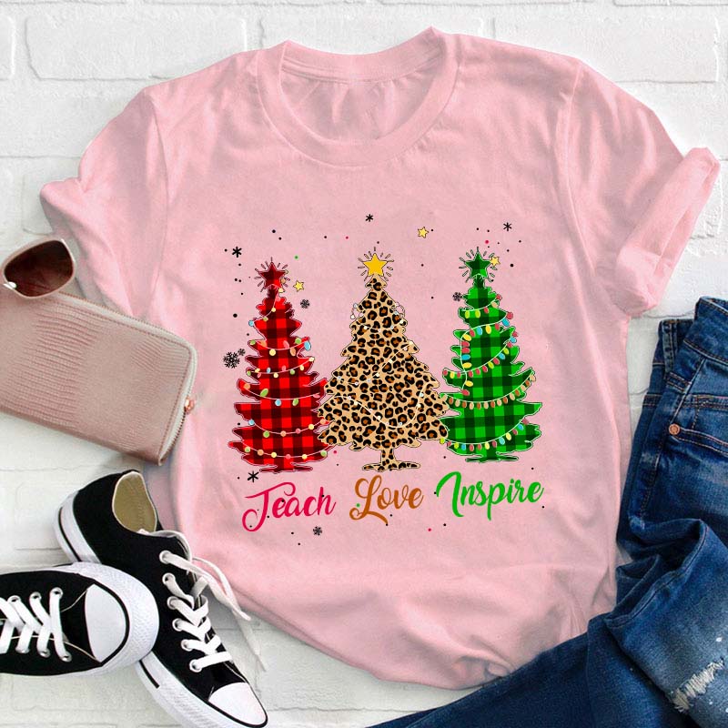 Teach Love Inspire Christmas Tree Teacher T-Shirt