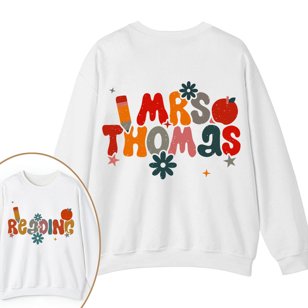 Personalized Name And Grade Bloom Flowers Teacher Two Sided Sweatshirt