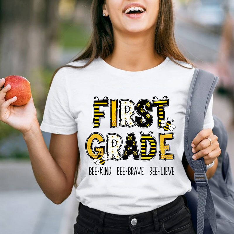 Personalized Grade Funny Bee Font Design Teacher T-Shirt